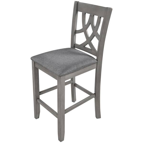 Unbranded Gray Wood Outdoor Counter Height Kitchen Dining Chair with Cross Back and Padded Round Cushions (2-Pack)