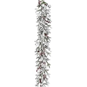 9 ft. Flocked Decorative Artificial Garland with Red Berries
