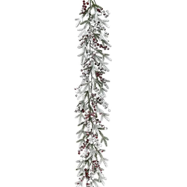 Fraser Hill Farm 9 ft. Flocked Decorative Artificial Garland with Red Berries