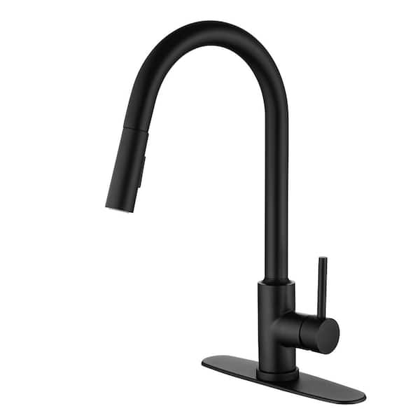 Fapully Single Handle Pull Down Sprayer Kitchen Faucet Kitchen With In   Matte Black Pull Down Kitchen Faucets Fat 0040b D 64 600 