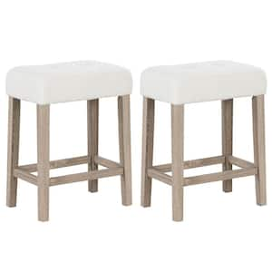 24 in. White Backless Wood Bar Stool with Polyster Sherpa Fabric (Seat Set of 2)