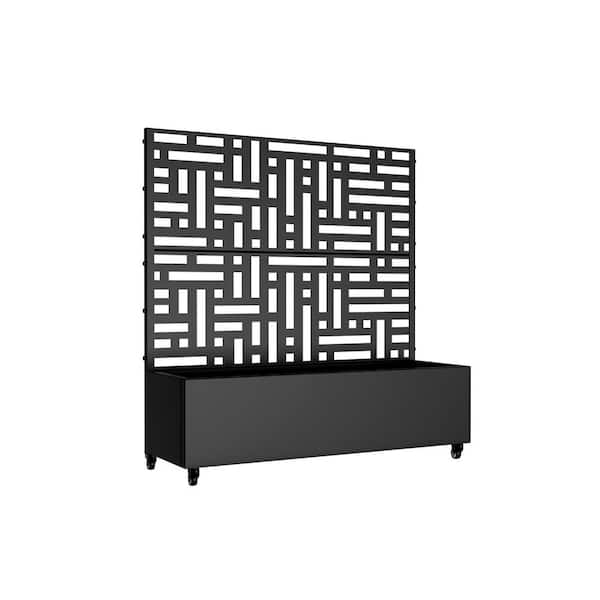 4 ft. H x 4 ft. W Metal Planter Box Privacy Screen Garden Bed with Trellis and Wheels-Black