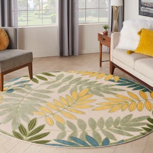 Aloha Green Multicolor 8 ft. x 8 ft. Floral Contemporary Indoor/Outdoor Round Area Rug