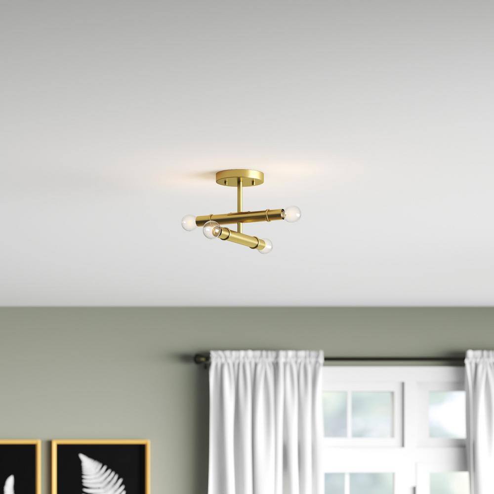 Emmett Mid-Century Modern 12" Semi-Flush Mount in Old Satin Brass