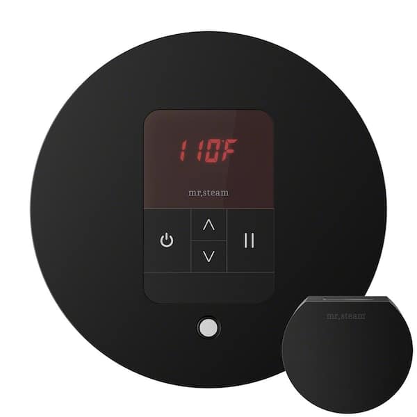 Mr. Steam iTempo Round Steam Shower Control with Polished Chrome Bezel in Matte Black