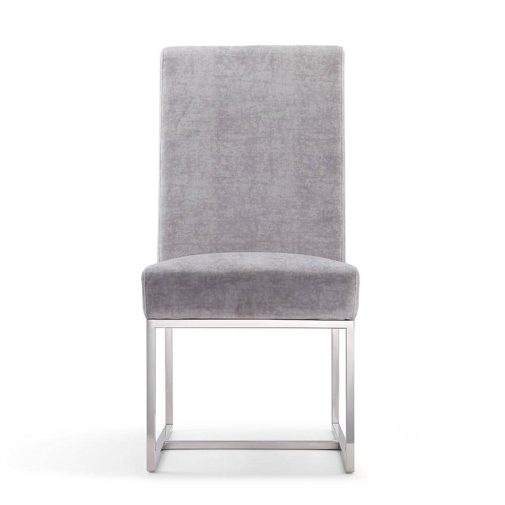 Sleek Gray Velvet Parsons High-Back Arm Chair with Metal Base