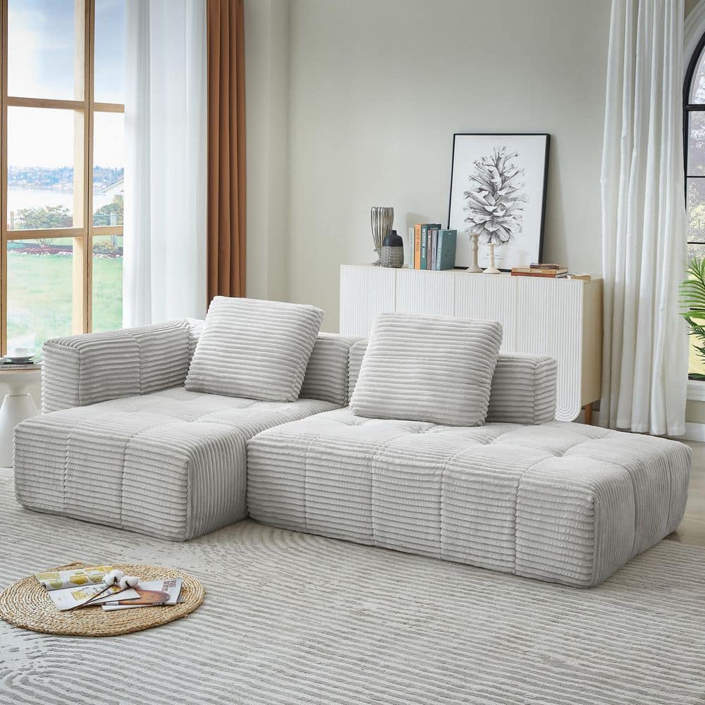Noble House Nigel 107.5 in. Corduroy Upholstery L-Shaped Compressed ...