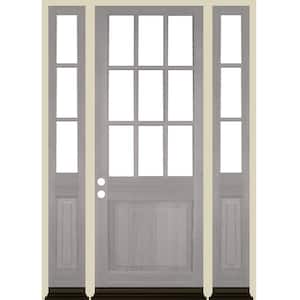 64 in. x 96 in. Right Hand 9-Lite with Beveled Glass Grey Stain Douglas Fir Prehung Front Door Double Sidelite