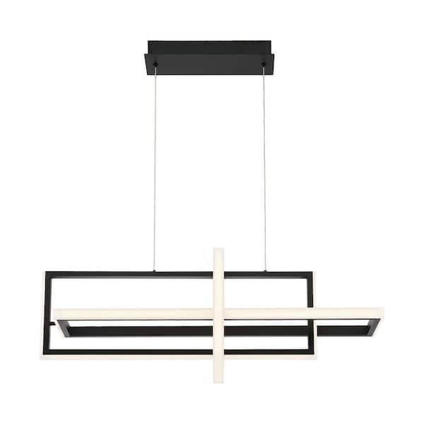 Bordo 114-Watt Integrated LED Black Chandelier with Acrylic Shade