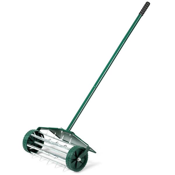 WELLFOR 18 in. Garden Rolling Lawn Aerator with Fender