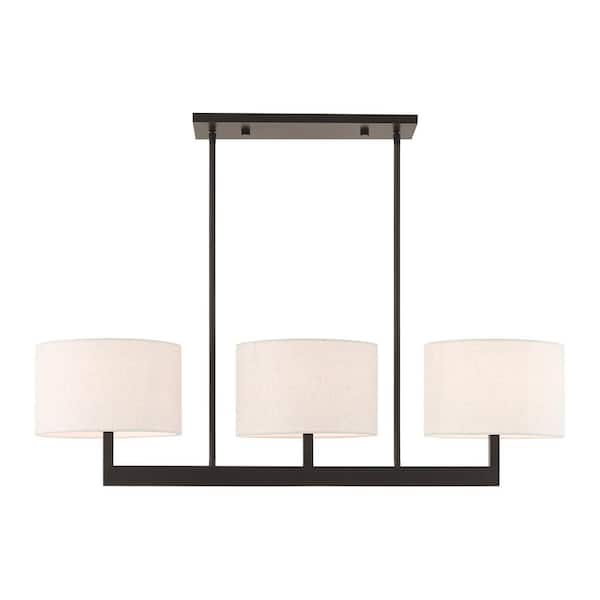AVIANCE LIGHTING Davenport 3-Light Bronze Linear Chandelier with Oatmeal Fabric Shade