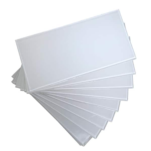 6 in. D x 3 in. W x 1/6 in. H Peel and Stick Glass Backsplash Tile for Kitchen in White Subway Tile