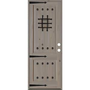 36 in. x 96 in. Mediterranean Knotty Alder Left-Hand/Inswing Glass Speakeasy Grey Stain Solid Wood Prehung Front Door