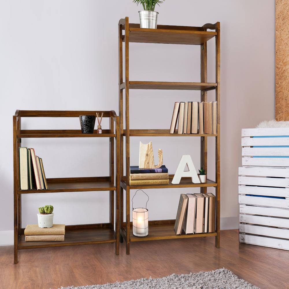 Warm Brown Solid Wood 36" Folding Bookcase with Doors