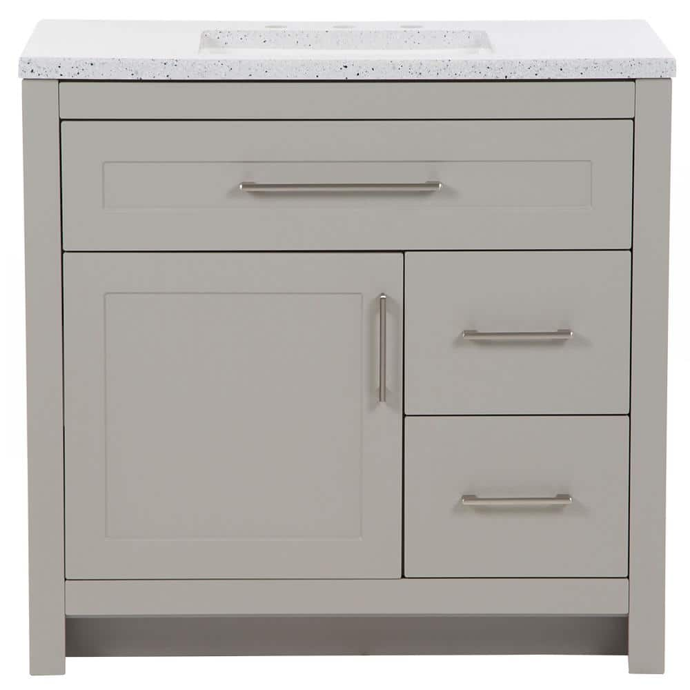 Home Decorators Collection Clady 36.50 in. W x 18.75 in. D Bath Vanity in Gray with Solid Surface Vanity Top in Silver Ash with White Basin