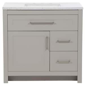 Clady 37 in. W x 19 in. D x 35 in. H Single Sink Freestanding Bath Vanity in Gray with Silver Ash Cultured Marble Top