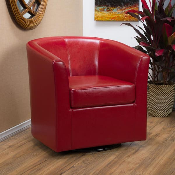 Daymian Red PU Swivel Club Chair