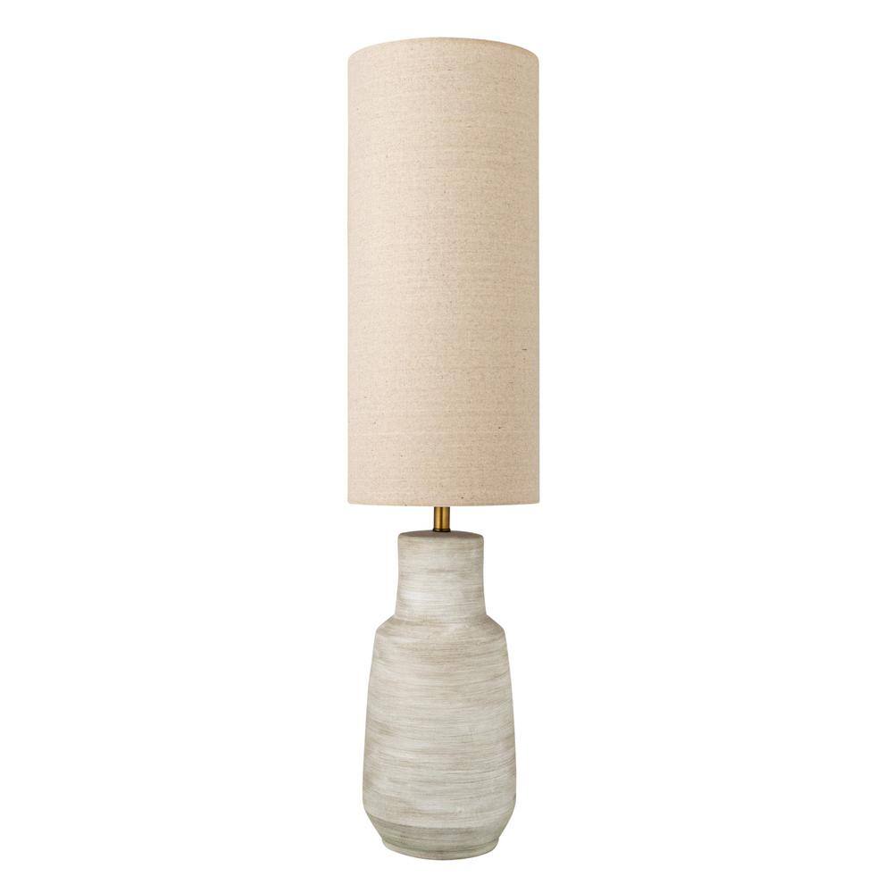 Gray Ceramic Bottle-Shaped Floor Lamp with Linen Tube Shade