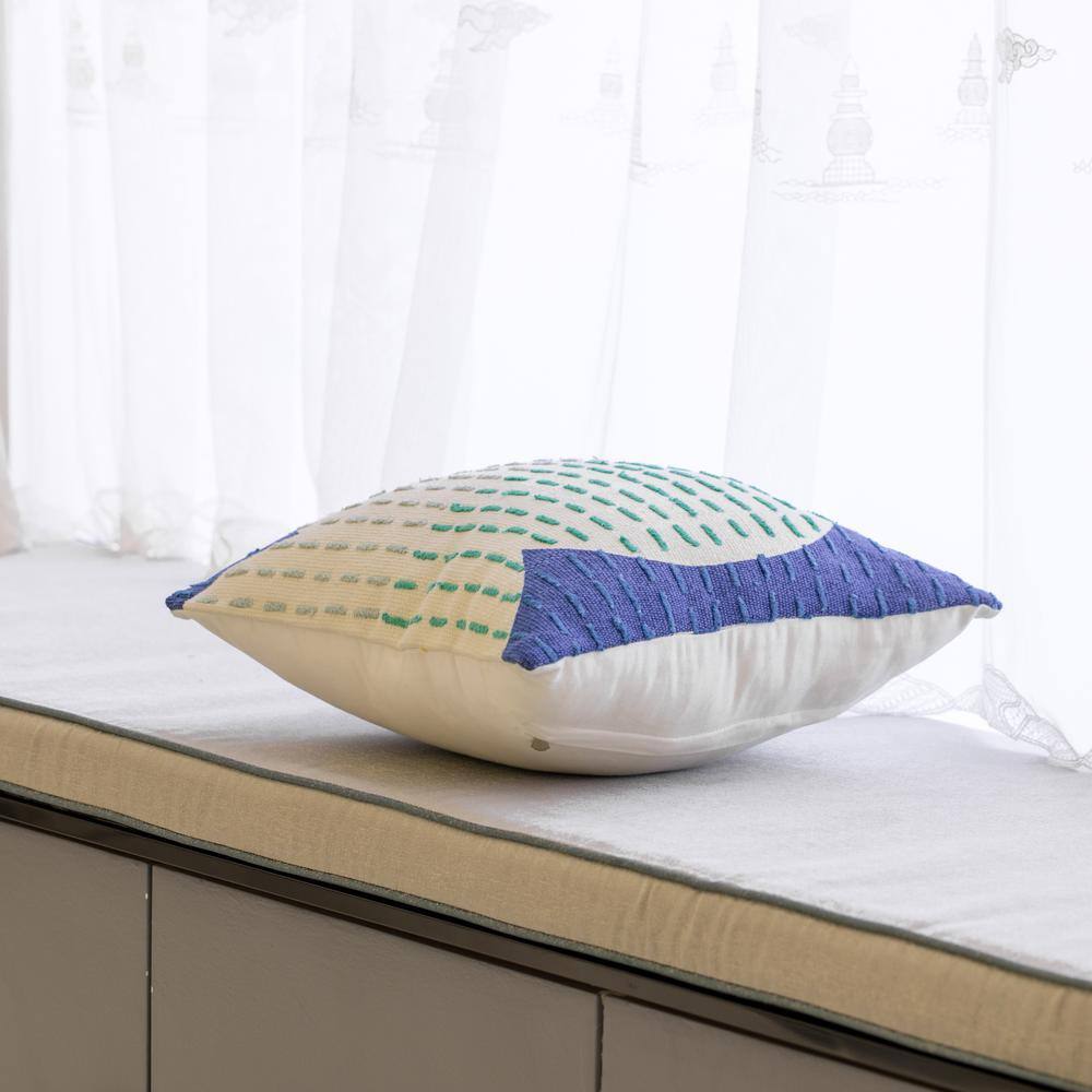Handwoven Cotton Euro Throw Pillow Cover, Ribbed Line Dots, Blue