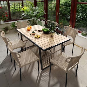Indoor Outdoor Patio Ratten Yello Dining Chair Armchair for Patio, Backyard, Poolside(6-Pack)