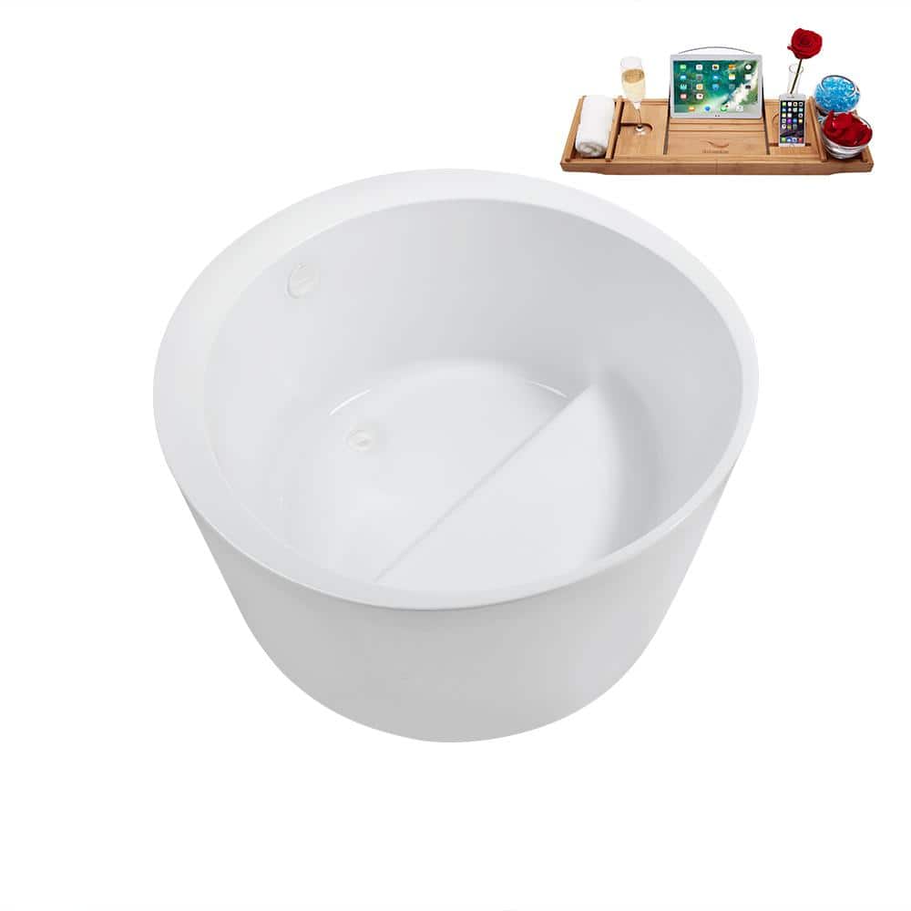 43'' Glossy White Acrylic Freestanding Soaking Bathtub