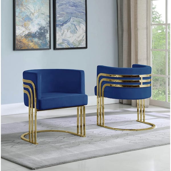 Best Quality Furniture Paty Navy Blue Velvet Gold Upholstered Barrel Chair (Set of 1)