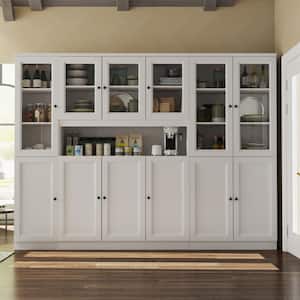 3-in-1 White Wood Buffet and Hutch Combination Storage Cabinet with Tempered Glass Doors (94.5 in. W x 70.9 in. H)