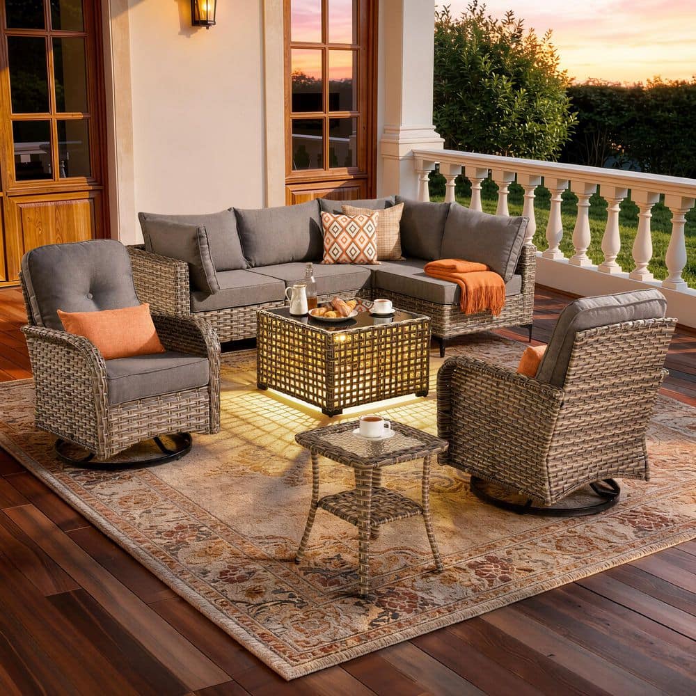 Holly Gray 8-Piece Wicker Patio Conversation Set with Dark Gray Cushions and Solar LED Coffee Table price history on PriceWatchPro