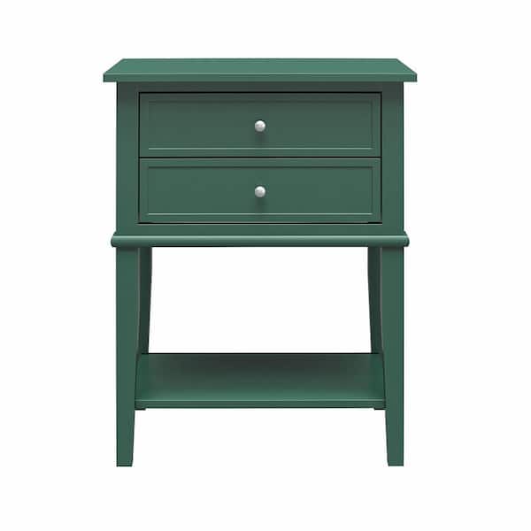Ameriwood Home Queensbury 22 in W. Rectangle, MDF, Accent Table with 2-Drawers, Hunter Green