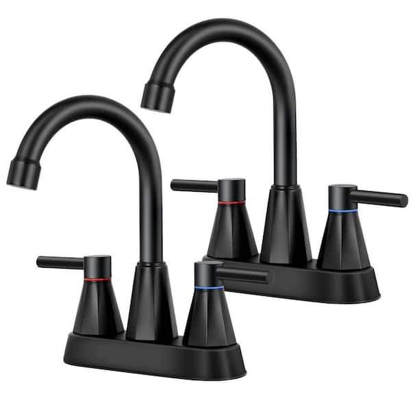 4 in. Centerset Double Handle High Arc Bathroom Faucet in Matte Black (2-Pack)