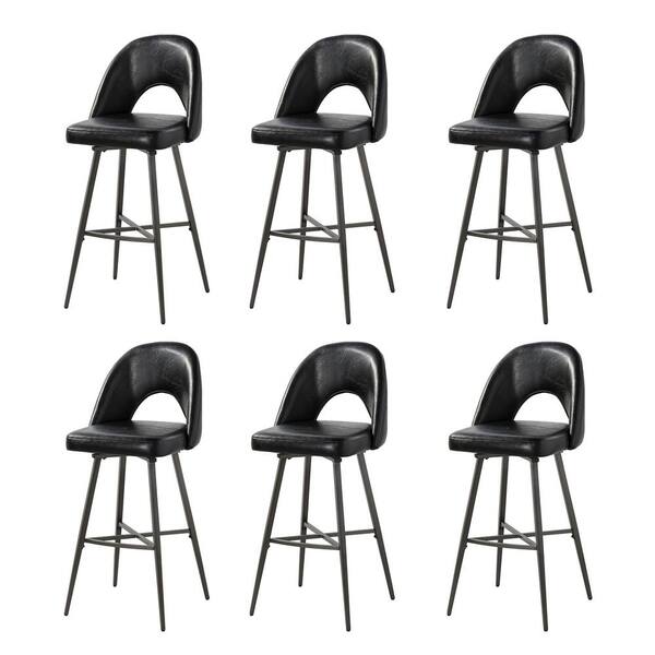 JAYDEN CREATION Vecente Mid-century Modern Black Leather Adjustable Bar Stool Set of 6