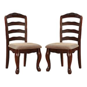 Vadis Dark Walnut and Tan Polyester Ladder Back Side Chair (Set of 2)