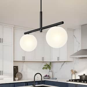 Crown Heights 60-Watt 2-Light Matte Black Pendant with Etched Opal Glass Shades