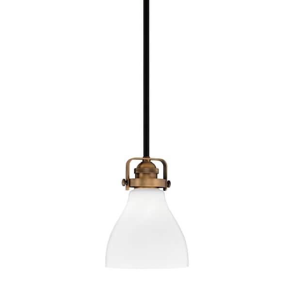 Unbranded Decatur 60-Watt 1-Light Black and Brass Light Mini Pendant with 6.25 in. White Marble Glass Shade, No Bulb Included