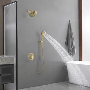1-Spray Single Handle Round Rain Shower Faucet Set Wall Mount with High-Pressure Shower Head Hand Shower in Brushed Gold