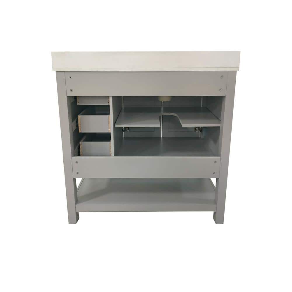 Gray Composite Freestanding Bathroom Vanity with White Stone Top