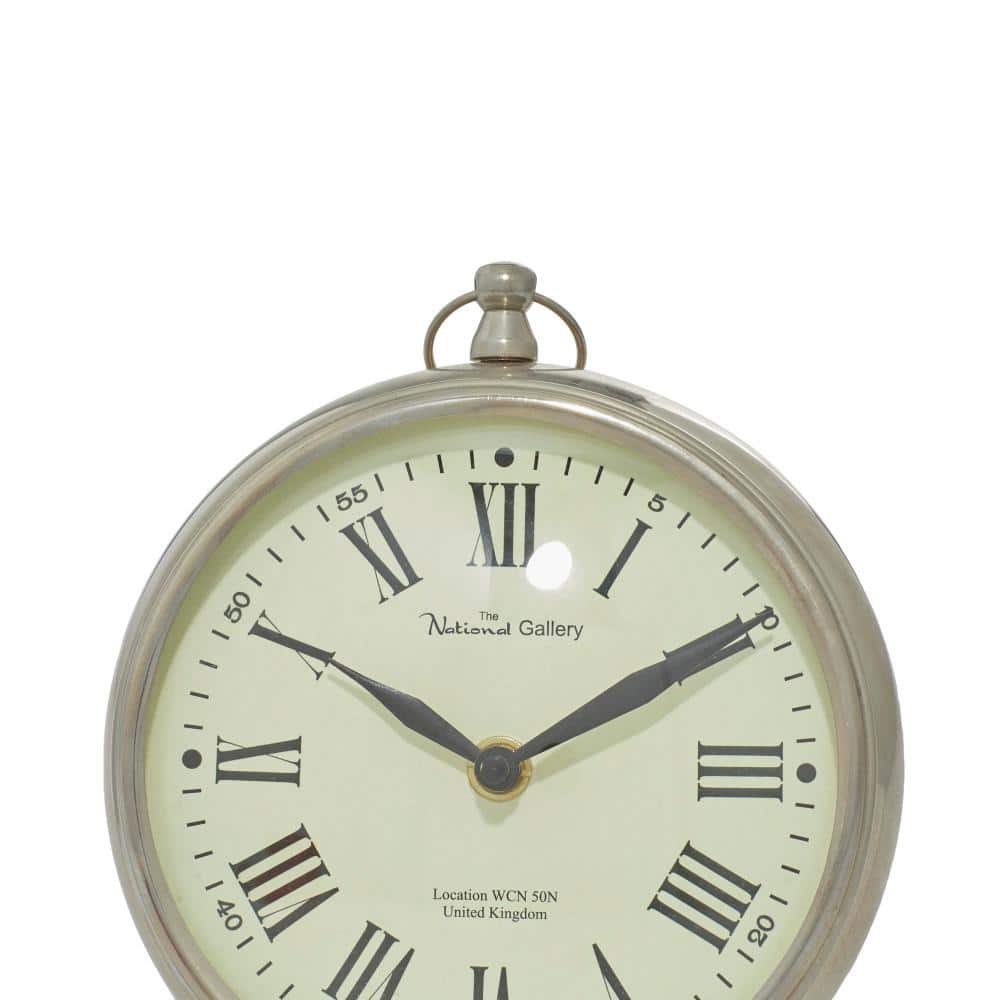 Silver Stainless Steel Round Table Clock with Ring Top