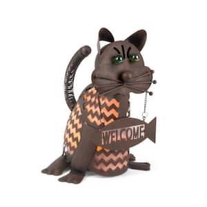 12.85 in. H Solar Lighted Welcome Cat Garden Statue