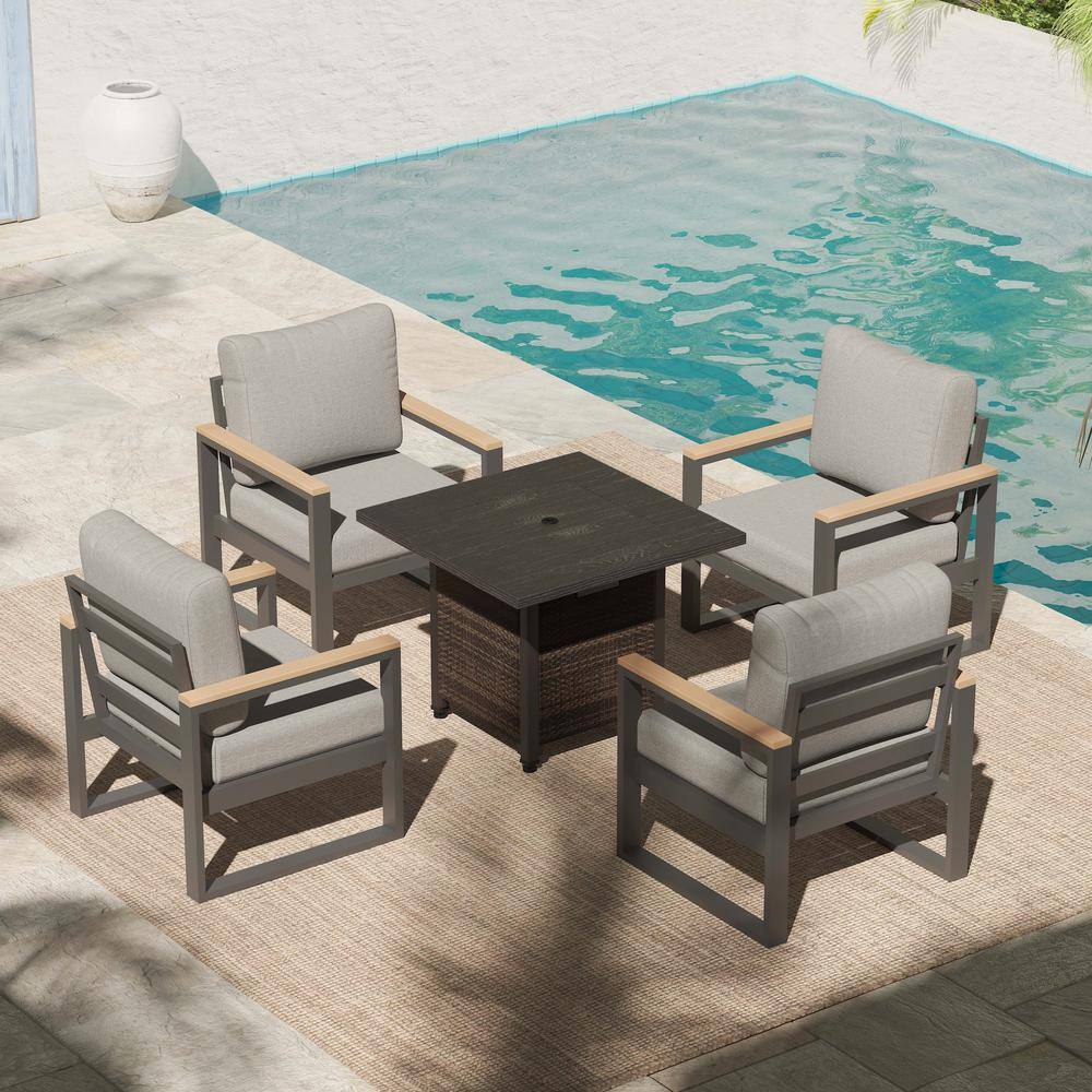 5-Piece Aluminum Fire Pit Patio Set Outdoor Conversation Set with Gray Cushions and 28 in. Wicker Fire Pit Table price history on PriceWatchPro
