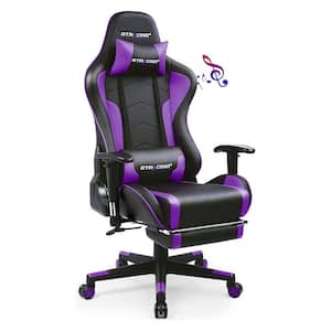 Purple Gaming Chair with Footrest, Bluetooth Speakers Ergonomic High Back Music Leather Game Chair Office Desk Chair