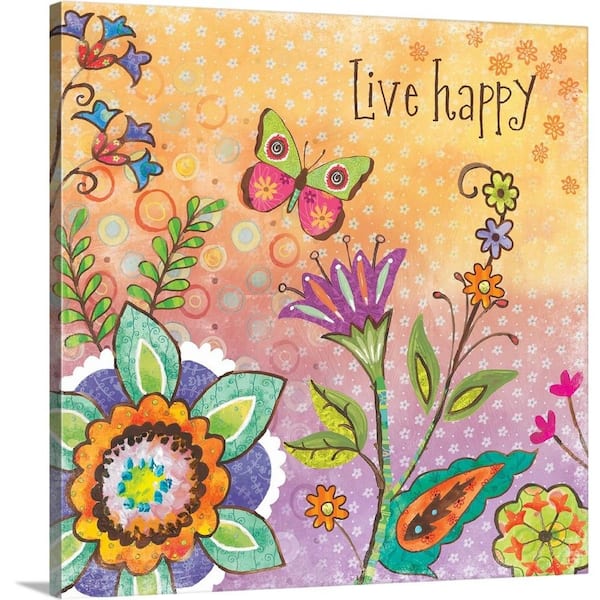 GreatBigCanvas 16 in. x 16 in. "Boho Garden - Live Happy" by Lori Siebert Canvas Wall Art