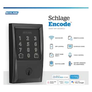Century Encode Smart Wifi Deadbolt Door Lock with Alarm and Latitude Lever Handleset in Matte Black