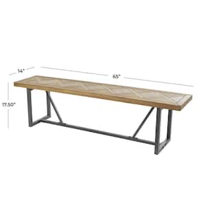 Brown Bench with Black Metal Base 18 in. X 65 in. X 14 in.