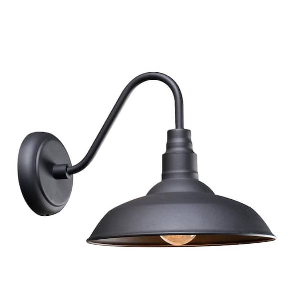 Barnes 10 in. Black Outdoor Hardwired Lantern Sconce