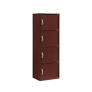 47.4 in. Mahogany Wood 4-shelf Standard Bookcase with Doors