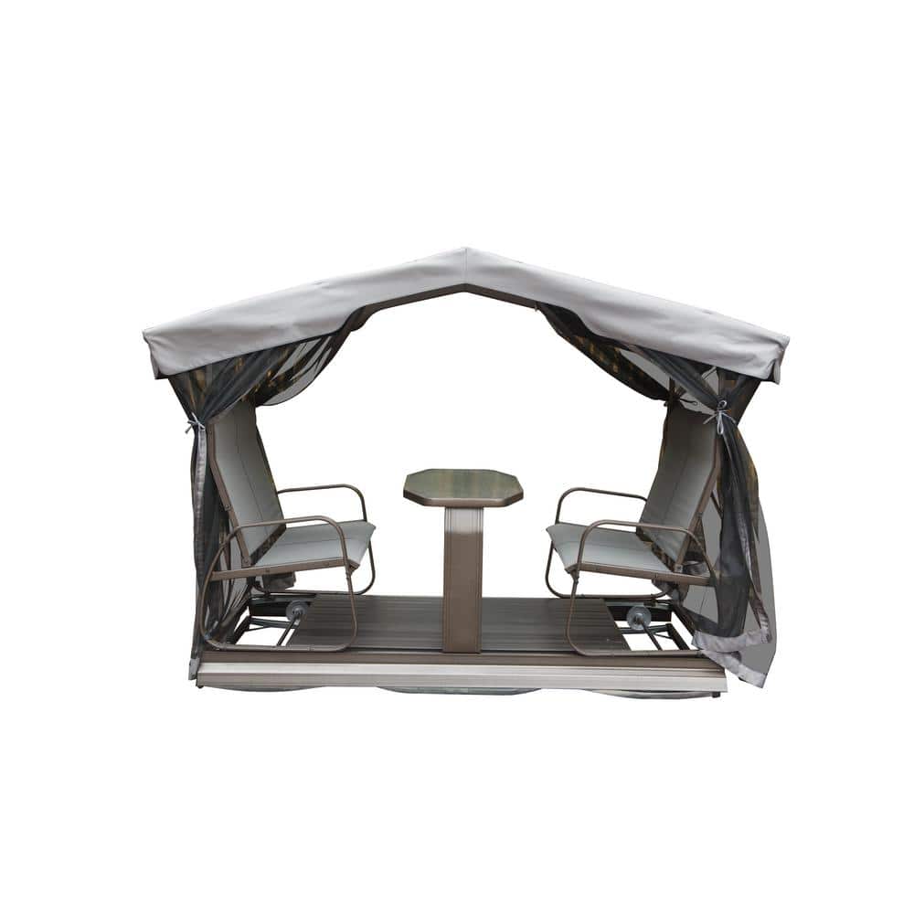Retro 4-Person Metal Aluminum Frame Outdoor Glider with Canopy, Patio Swing