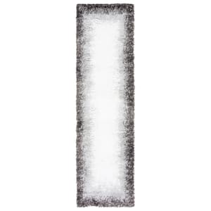 Berber Shag Dark Grey/Grey 2 ft. x 8 ft. Border Solid Color Runner Rug
