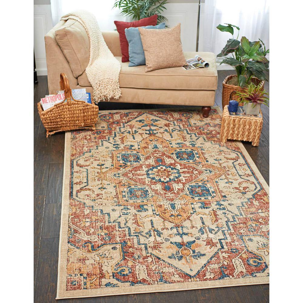 Oslo Beige and Multicolor Rectangular Synthetic Area Rug