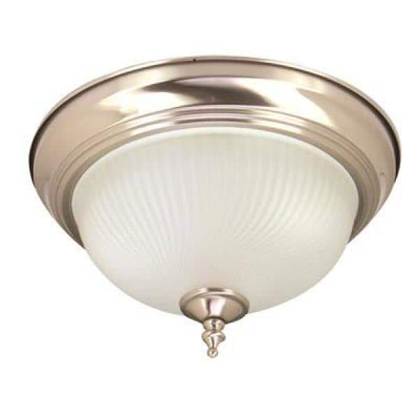 Monument 1-Light Ceiling in Fixture Brushed Nickel Interior Flush-Mount with Frosted Swirl Glass