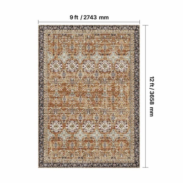 SKYSHALO Brown Green 9 ft. x 12 ft. Area Rug, Washable, Non-Slip
